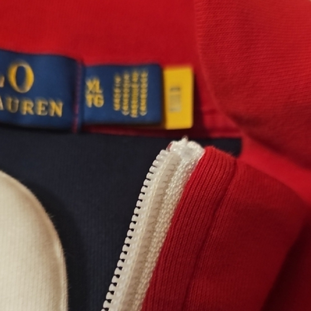 Polo Ralph Lauren Colorblock Logo Quarter Zip Pullover Red / Wht/ Blue Men's XL - Picture 9 of 9